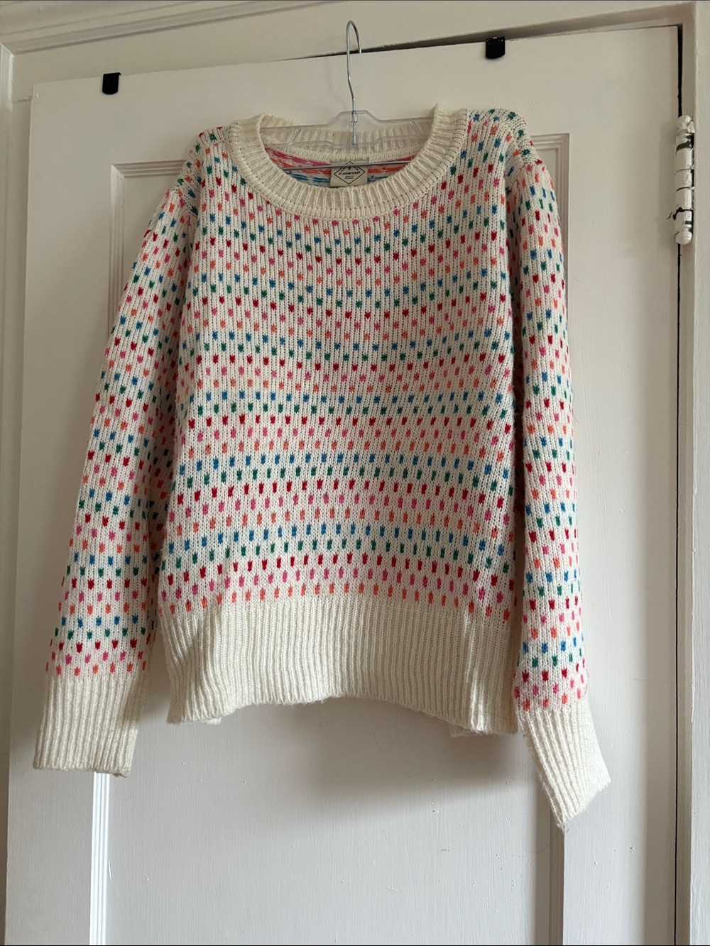 St. John's Bay Cream Crewneck Sweater with Pink and Teal Speckle